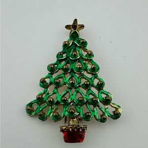Vintage Green Christmas Tree Brooch